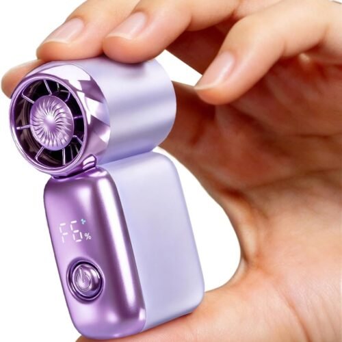Mini USB handheld fan portable personal fan with LED display adjustable air duct 6 speed USB rechargeable small fan for travel makeup