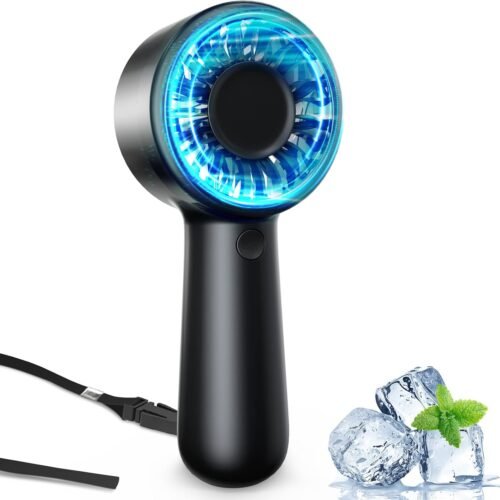 Portable handheld fan personal small turbo hand fan powerful cooling lanyard USB rechargeable 5 speeds makeup gifts for women men kid mom hot summer travel sports wedding use