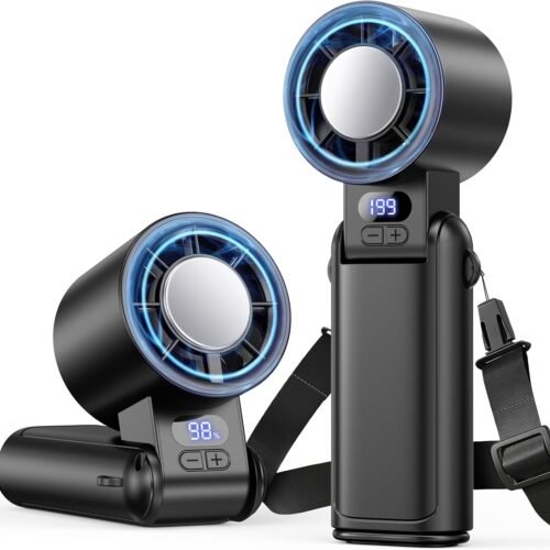 Portable handheld turbo fan with adjustable speed control and LED display High power motor 4 in 1 pocket design for indoor outdoor travel and work