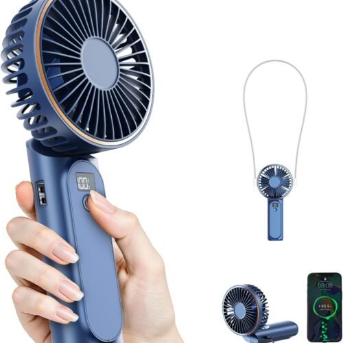 Portable handheld fan adjustable 6 speed wind display electricity in real time USB rechargeable foldable quiet personal fan with power bank