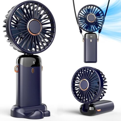 Portable USB handheld fan battery operated with base digital display 5 speeds adjustable rechargeable mini fan for outdoor indoor